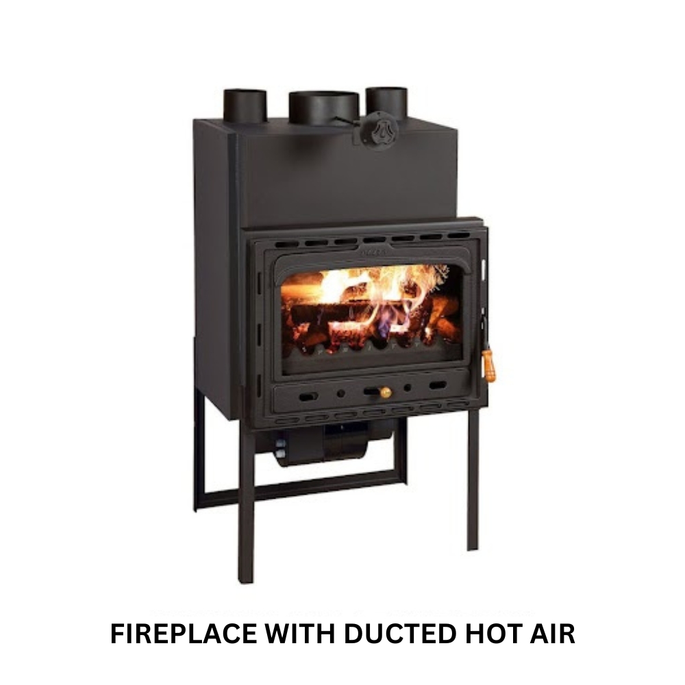 Fireplace with ducted hot air